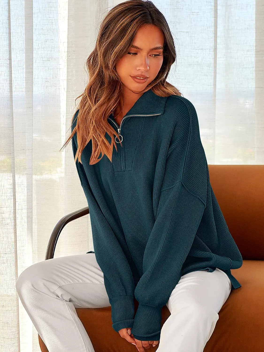 Large Deep Blue Oversized Long Sleeve Sweater for Women - Stylish & Comfortable