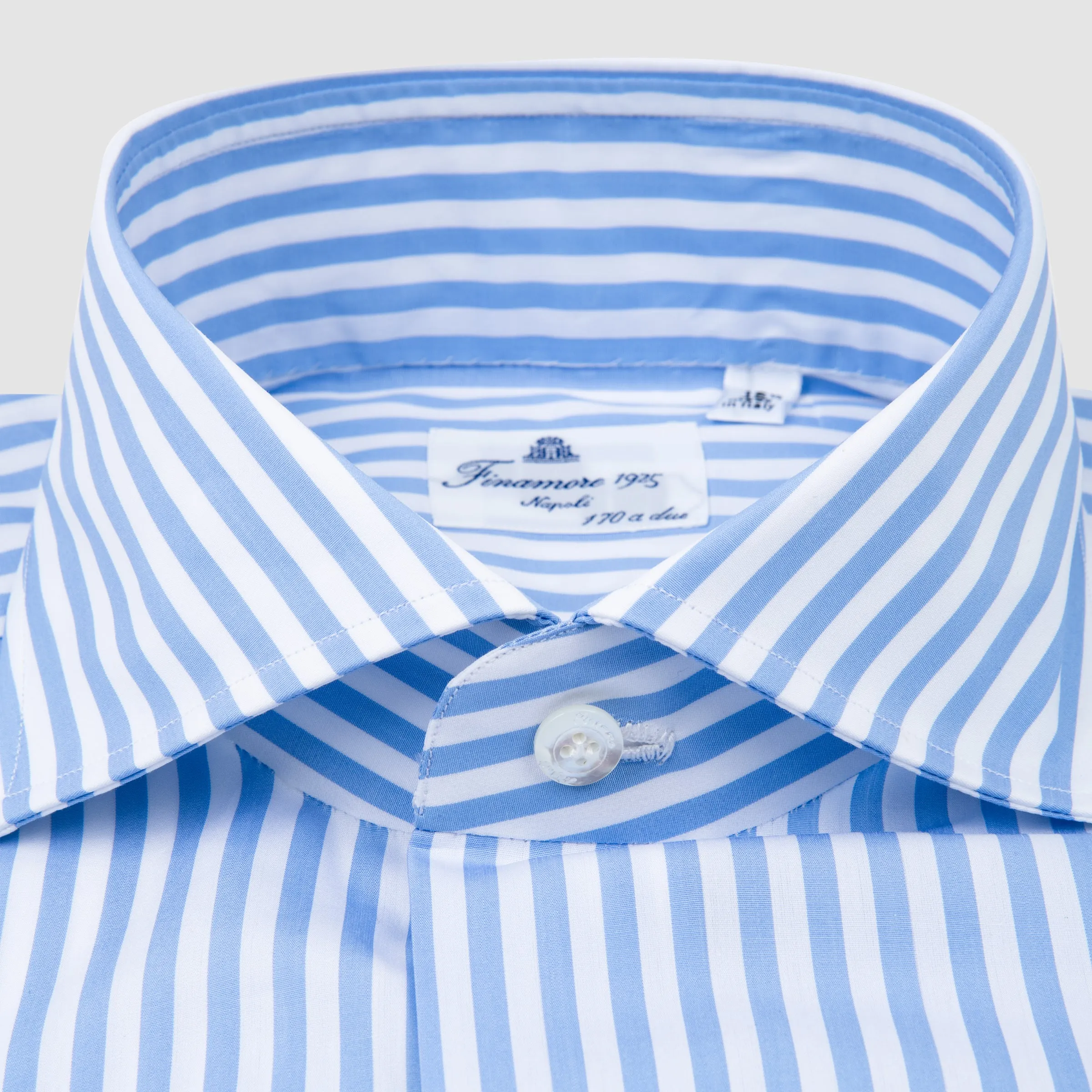 Light Blue & White Striped, Eduardo Spread Collar, Napoli Fit 170/2 Dress Shirt