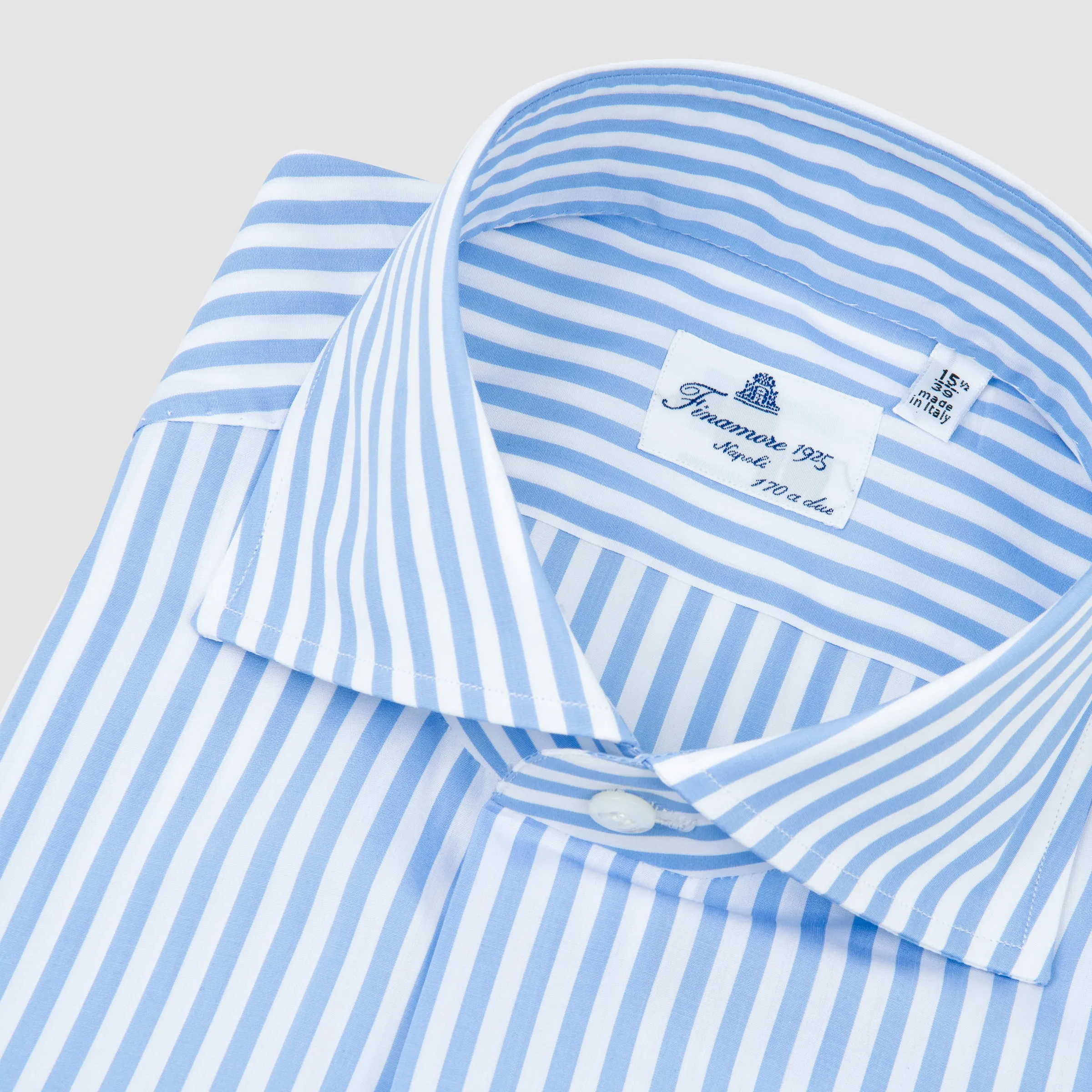 Light Blue & White Striped, Eduardo Spread Collar, Napoli Fit 170/2 Dress Shirt