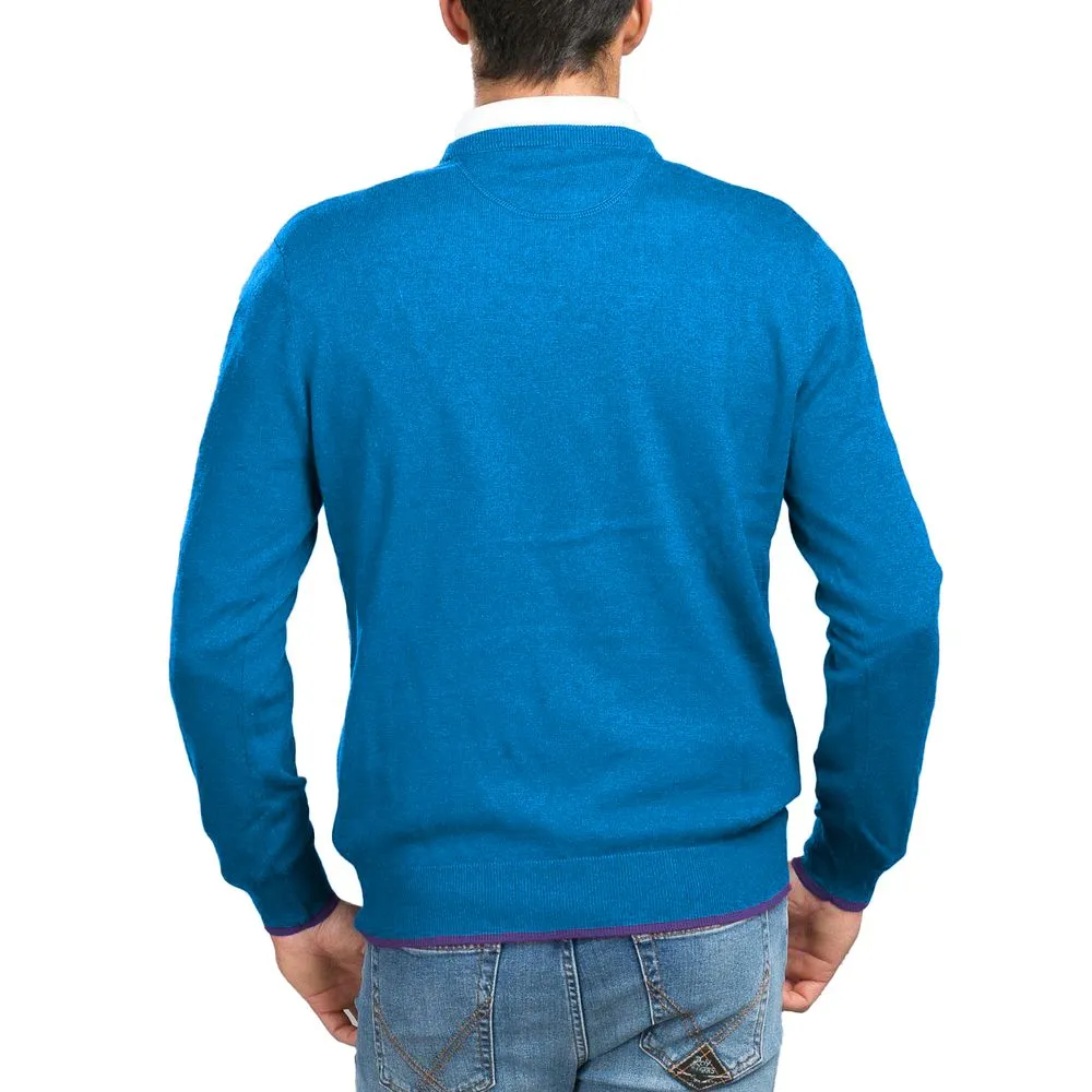 Light Blue Cotton Men Sweater