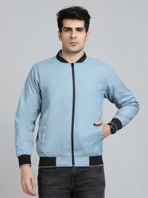 Light Blue Solid Slim Fit Winter Jacket | JadeBlue