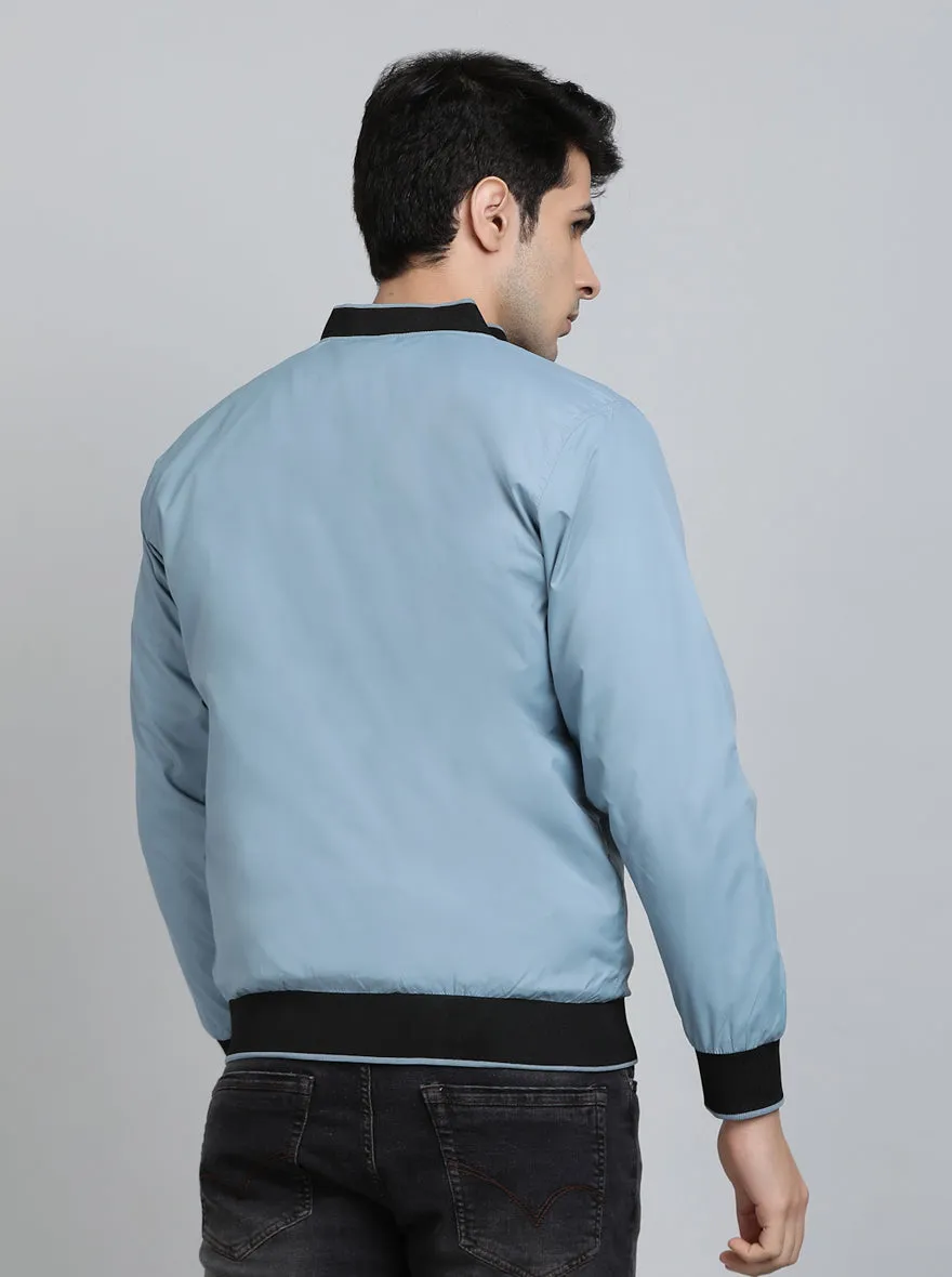Light Blue Solid Slim Fit Winter Jacket | JadeBlue