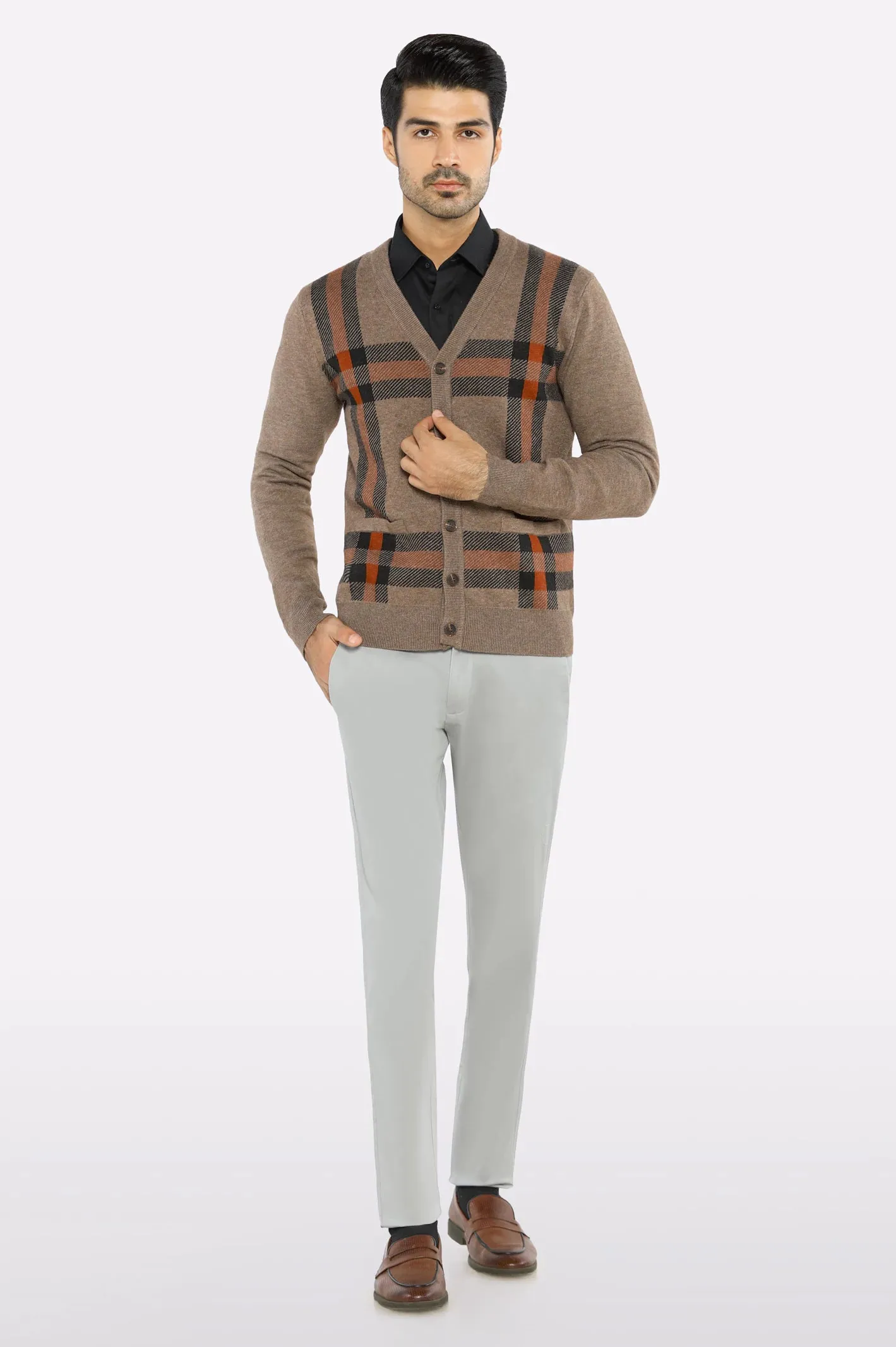 Men Full Sleeves Light Brown Cardigan