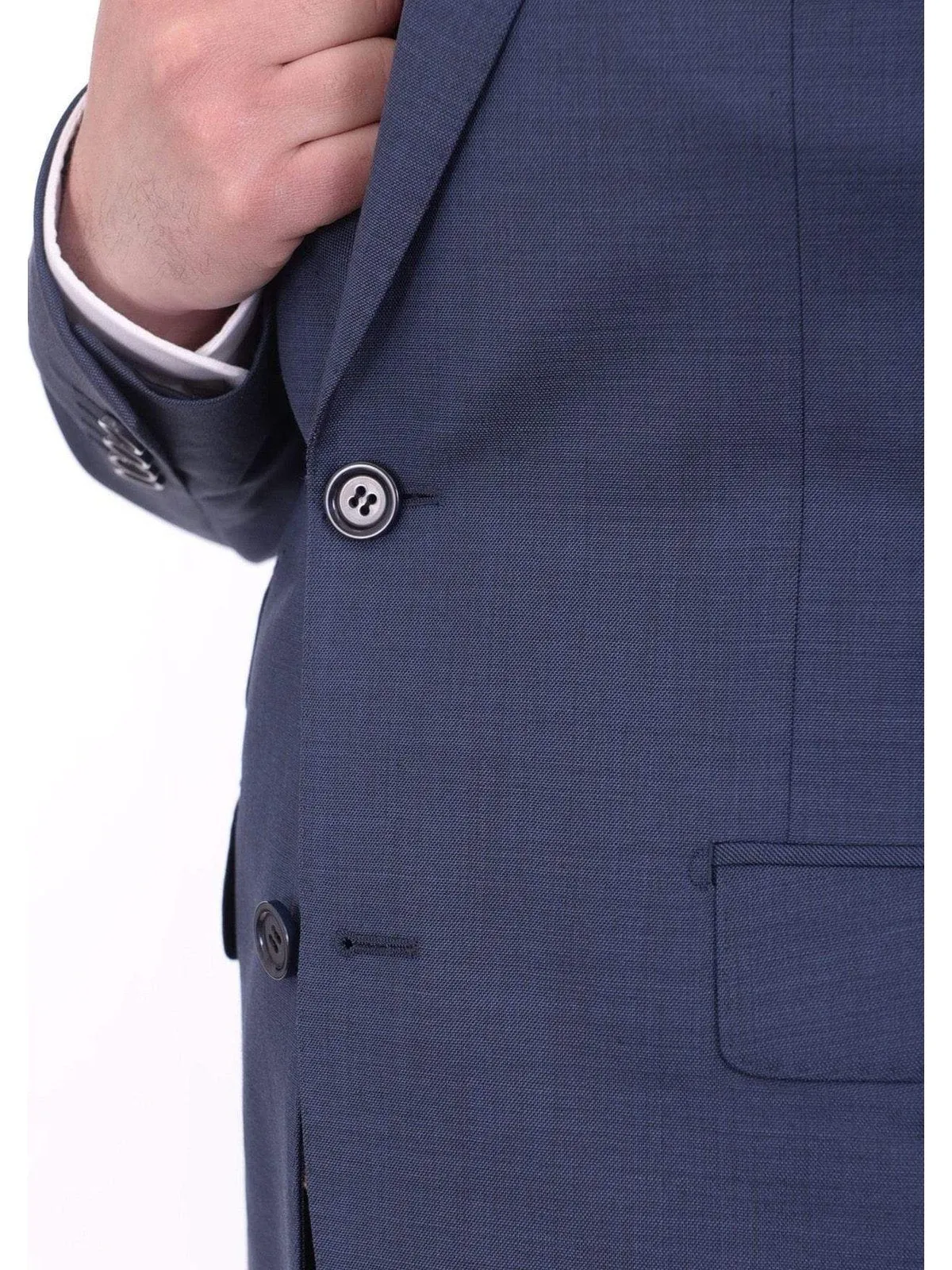 Mens Napoli Classic Fit Blue Half Canvassed Italian Marzotto Wool 2 Button Suit