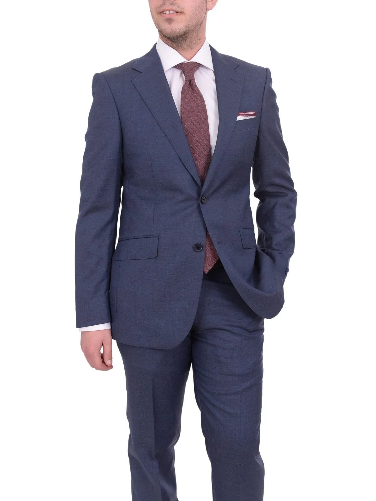 Mens Napoli Classic Fit Blue Half Canvassed Italian Marzotto Wool 2 Button Suit