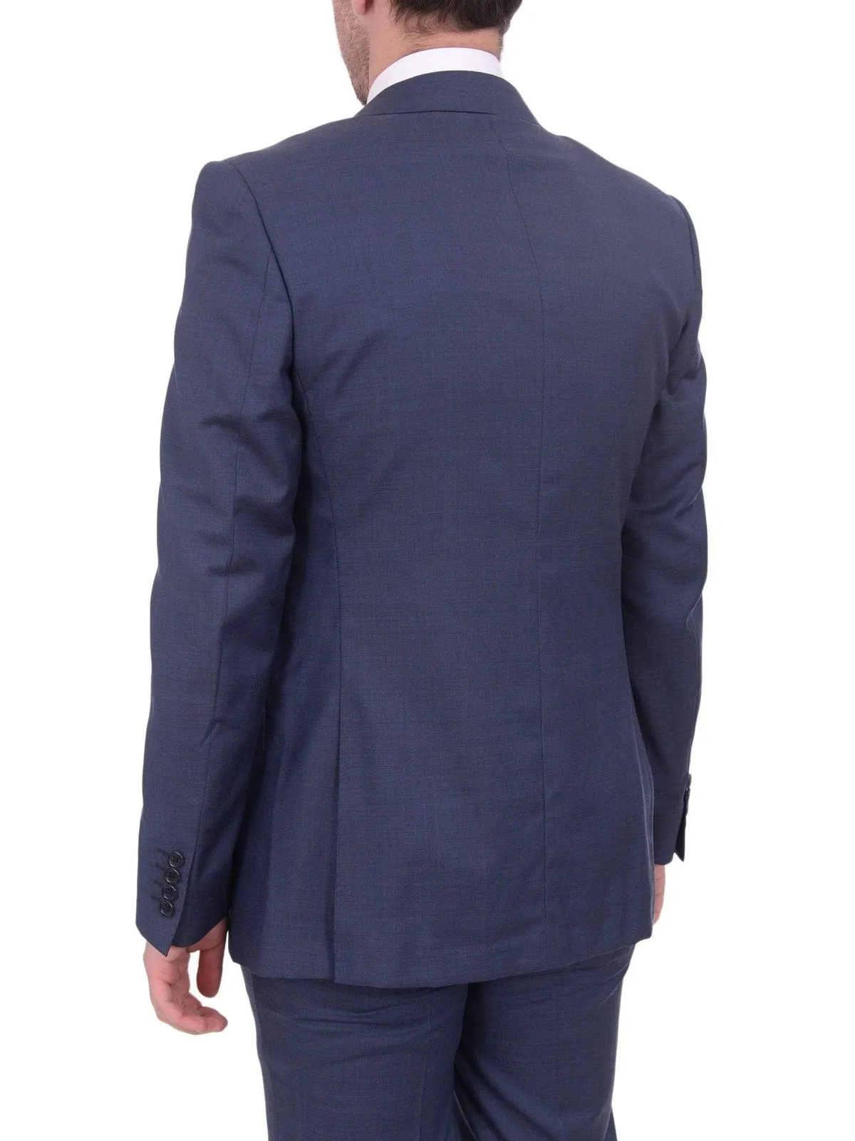Mens Napoli Classic Fit Blue Half Canvassed Italian Marzotto Wool 2 Button Suit