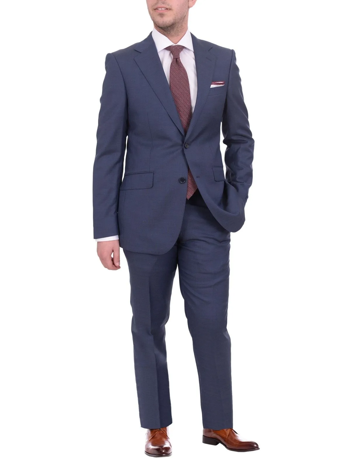 Mens Napoli Classic Fit Blue Half Canvassed Italian Marzotto Wool 2 Button Suit