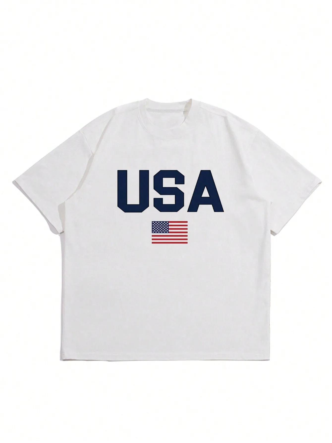 Men's Plus Size American Flag Print Round Neck Short Sleeve T-Shirt