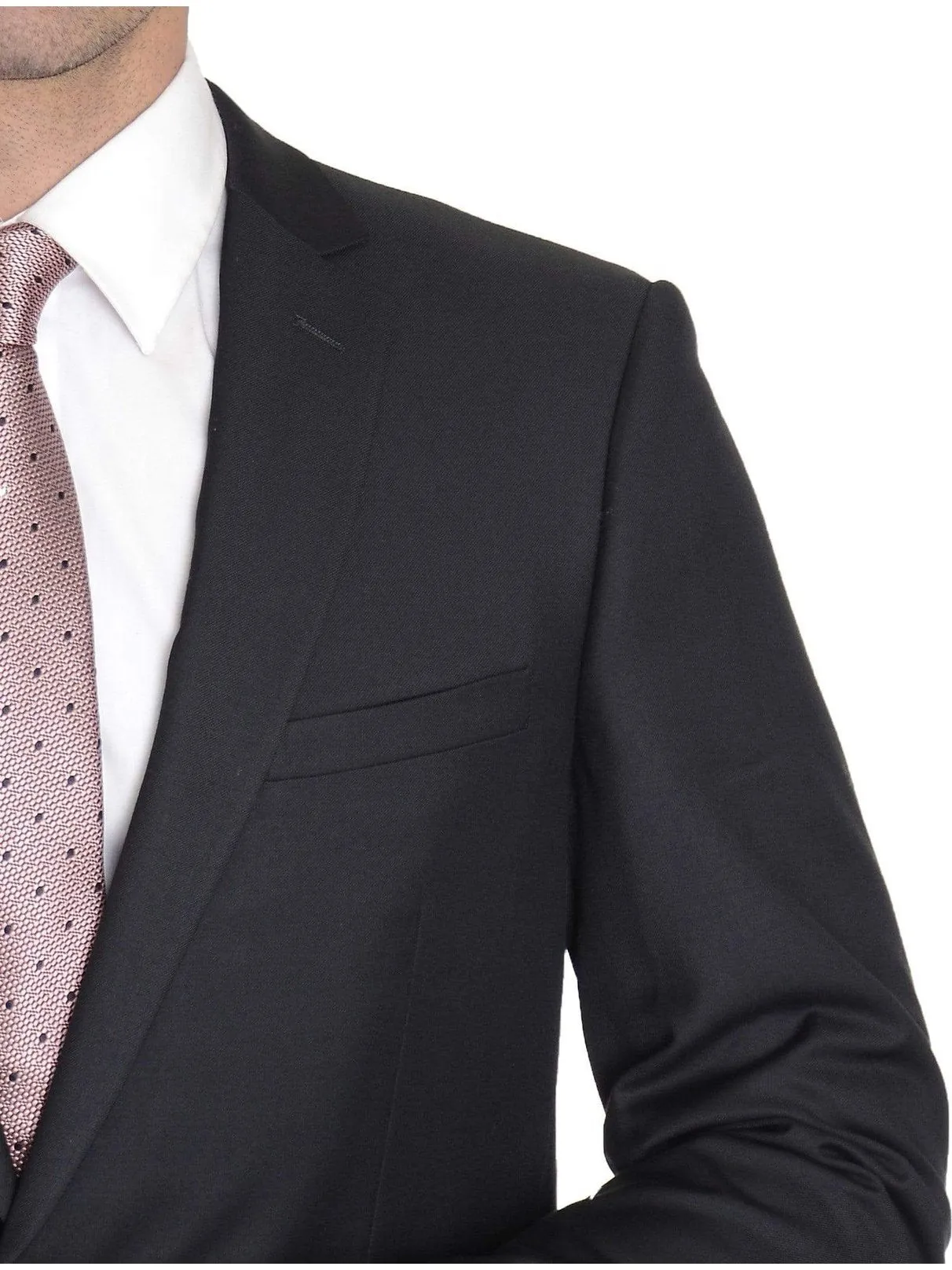 Men's Raphael Slim Fit Solid Black Two Button Wool 2 Piece Formal Business Suit