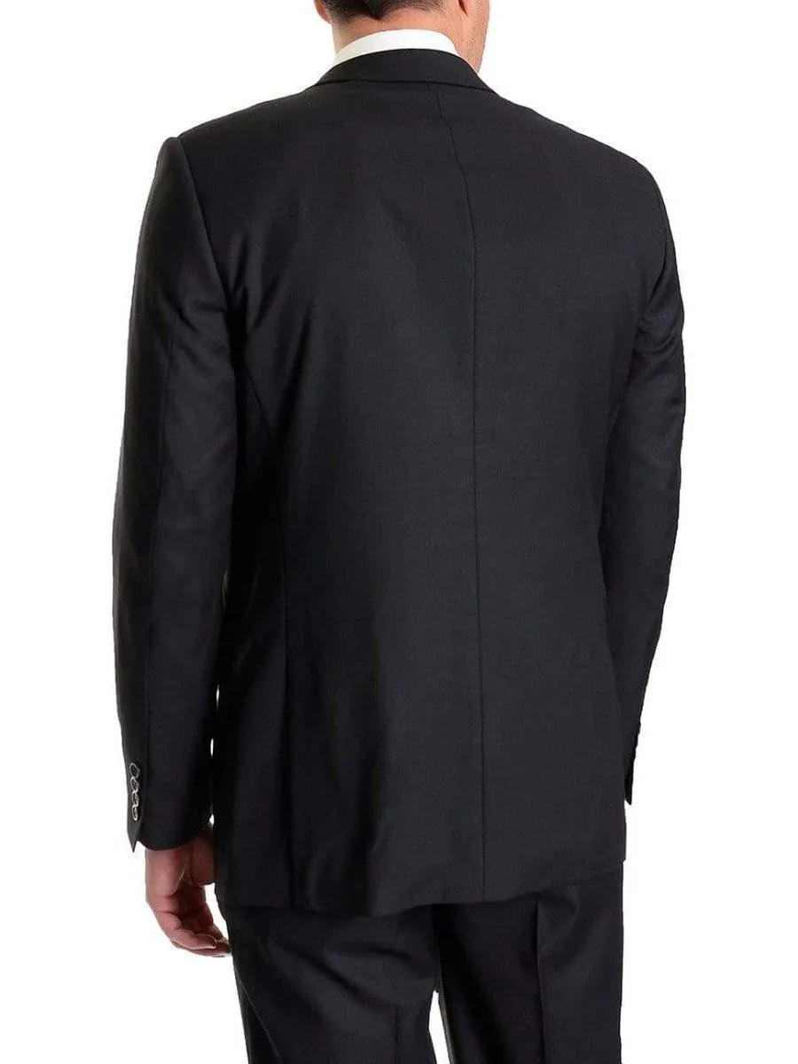 Men's Raphael Slim Fit Solid Black Two Button Wool 2 Piece Formal Business Suit