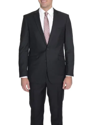 Men's Raphael Slim Fit Solid Black Two Button Wool 2 Piece Formal Business Suit