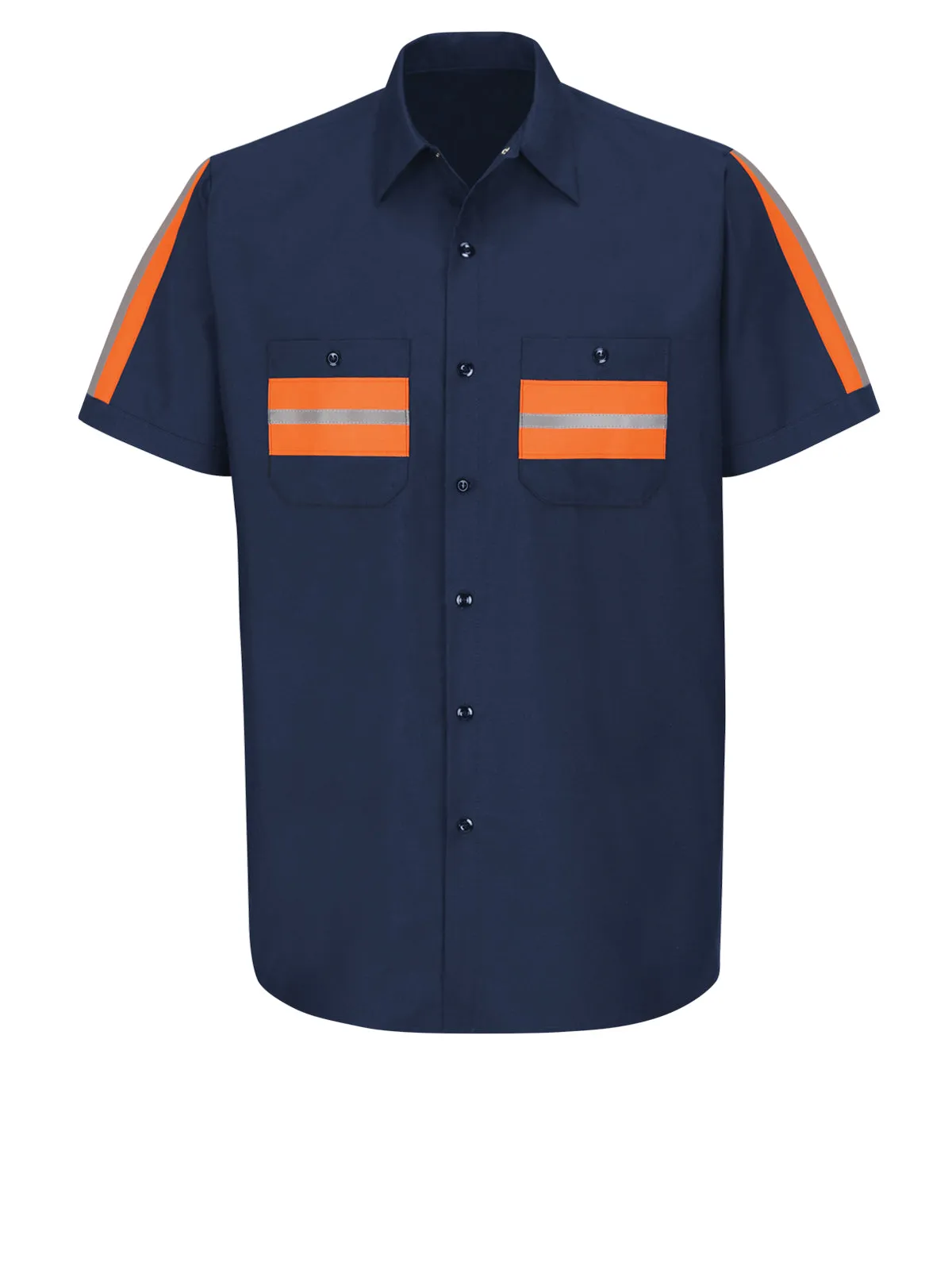 Men's Short Sleeve Industrial Work Shirt - SP24 - Navy with Orange Visibility Trim