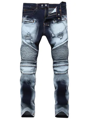 Men's Wash Ripped Acid Moto Jeans