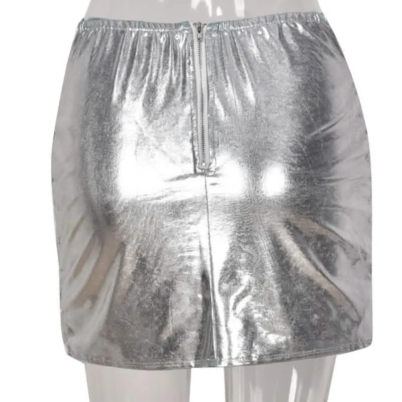 Metallic Silver Quilted Puffer Mini Skirt for Women - Stylish Zipper Back Design