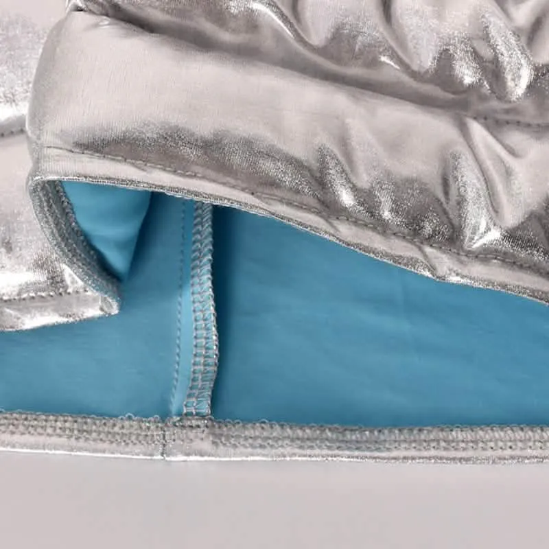 Metallic Silver Quilted Puffer Mini Skirt for Women - Stylish Zipper Back Design