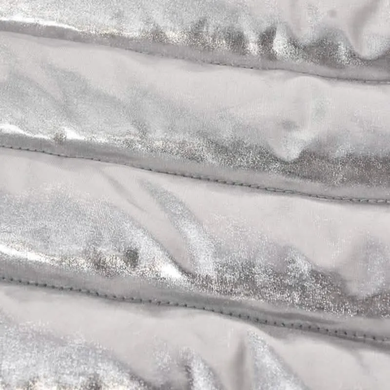 Metallic Silver Quilted Puffer Mini Skirt for Women - Stylish Zipper Back Design