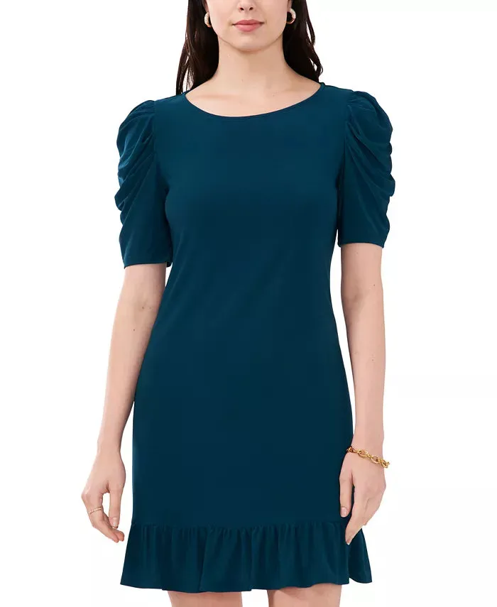 MSK Petite Puff-Sleeve Flounce-Hem Shift Dress  Neo Emerald Size PS