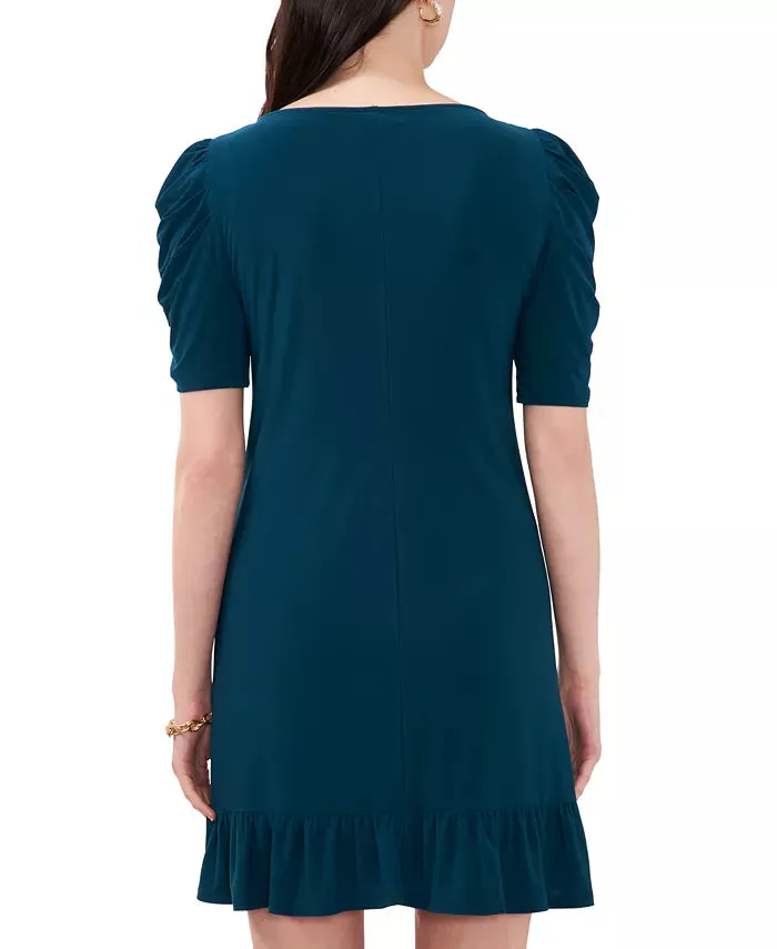 MSK Petite Puff-Sleeve Flounce-Hem Shift Dress  Neo Emerald Size PS