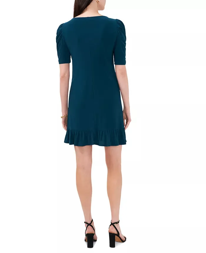 MSK Petite Puff-Sleeve Flounce-Hem Shift Dress  Neo Emerald Size PS