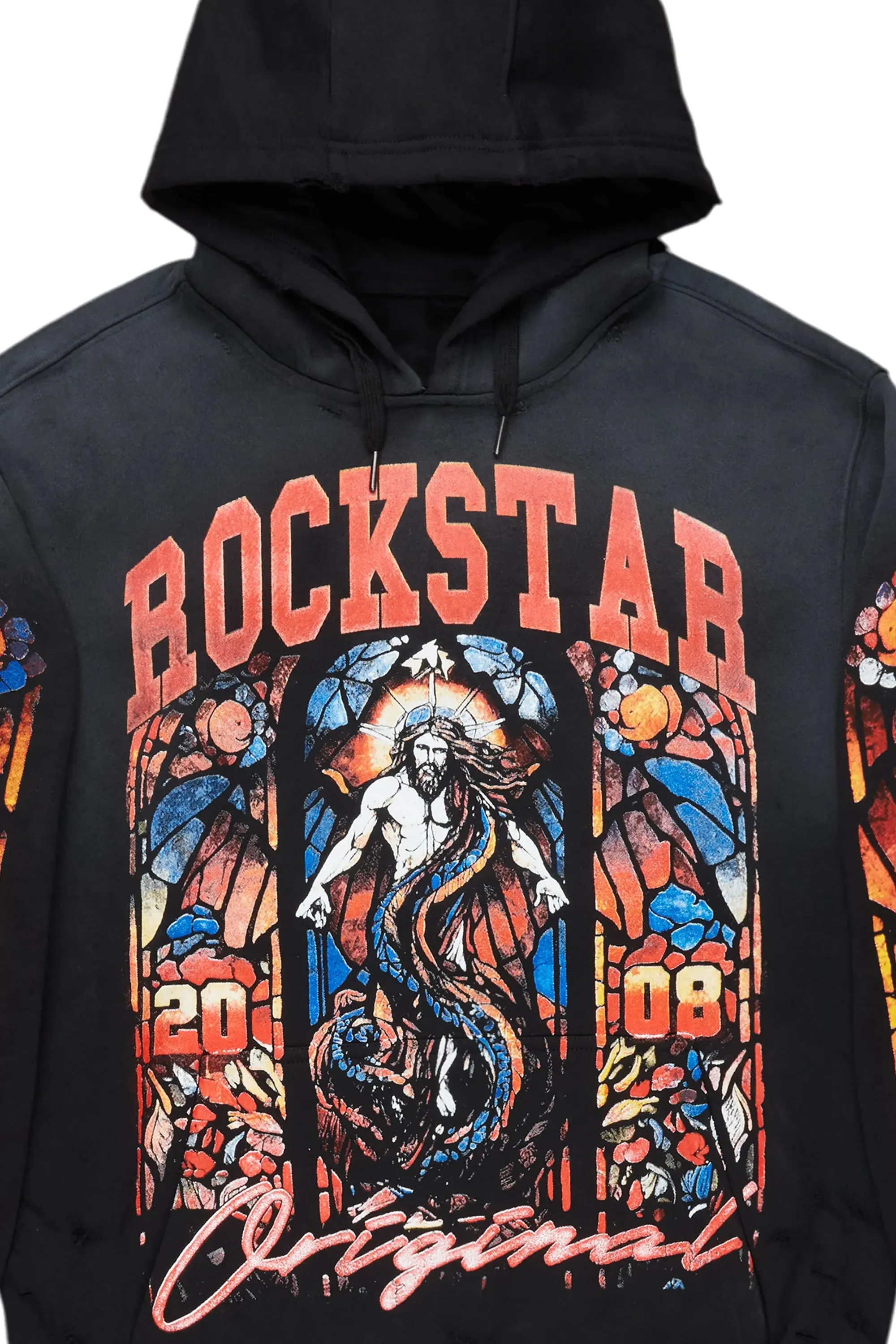 Nalo Black Graphic Distressed Hoodie