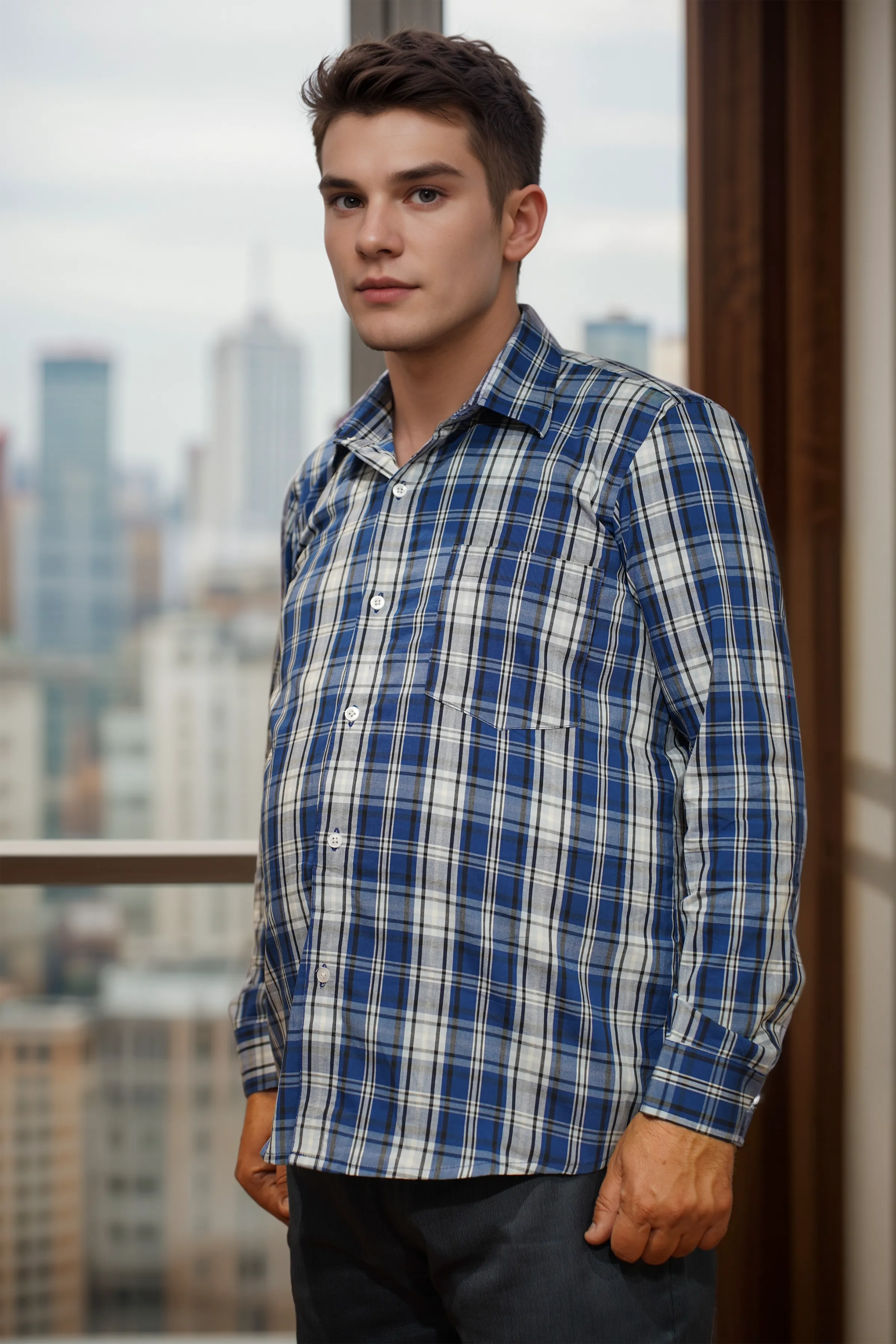 Navy Grid Formal Cotton Shirt