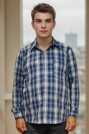 Navy Grid Formal Cotton Shirt
