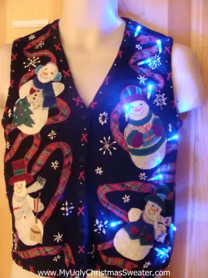 Need to Buy Christmas Sweaters? Light Up Sweater Vest Plaid Ribbon