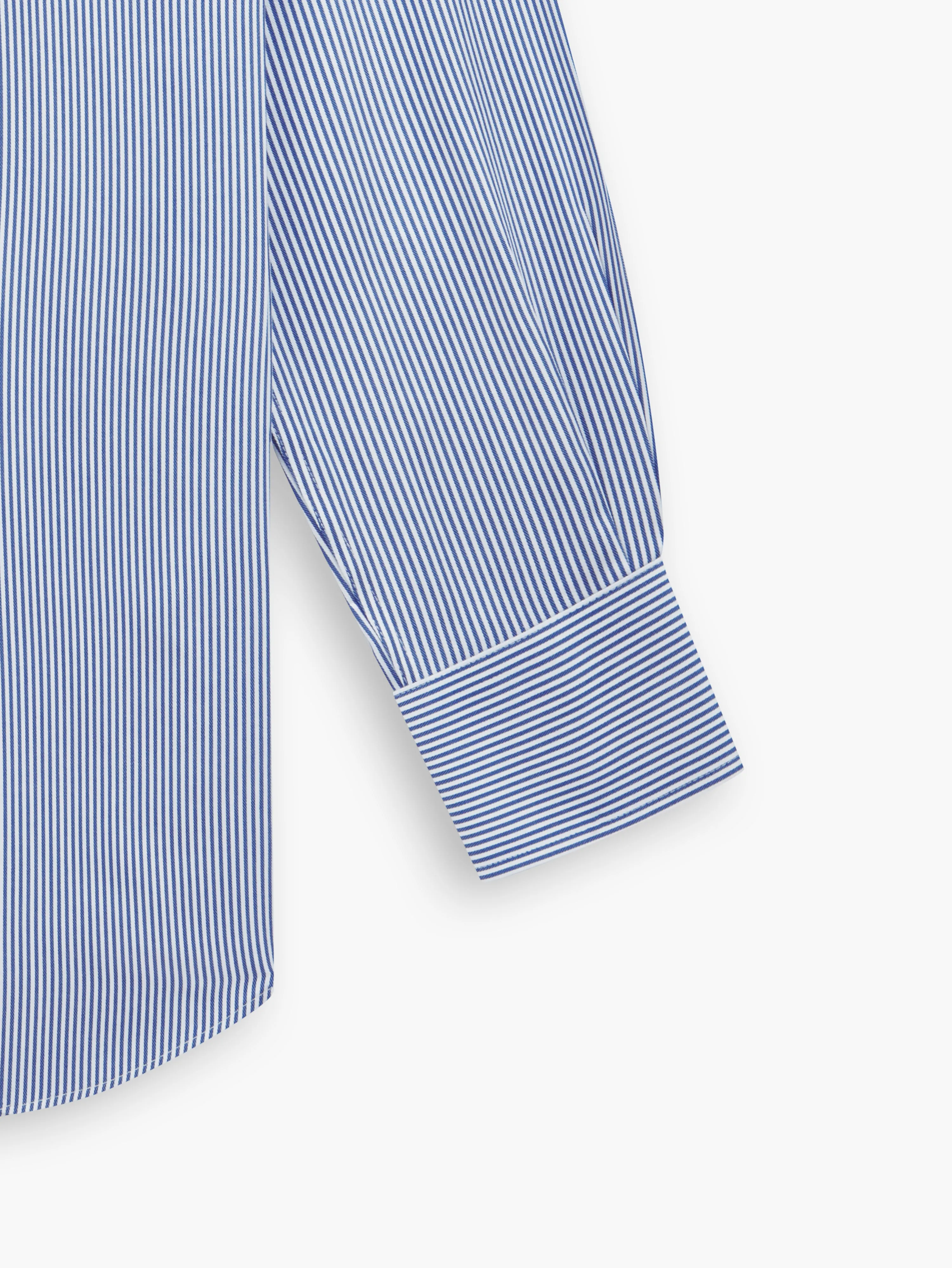 Non-Iron Navy Blue Bengal Stripe Twill Fitted Single Cuff Classic Collar Shirt