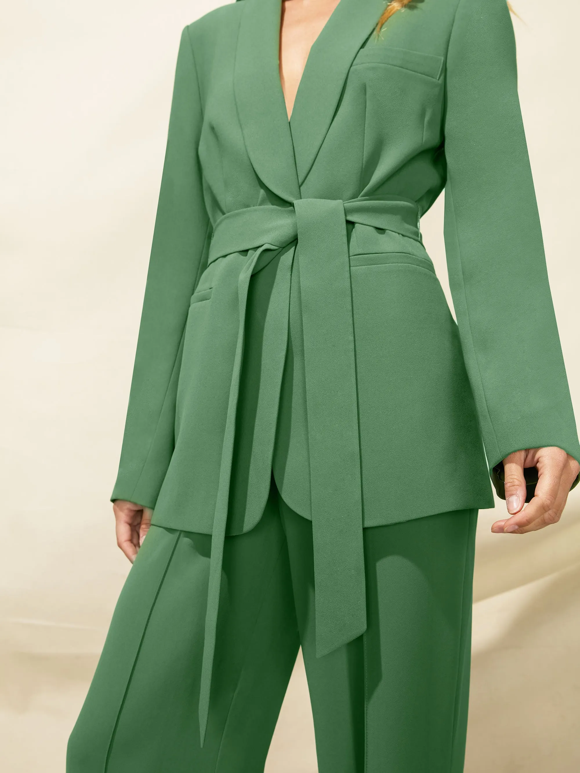 Olive Green Belted Blazer