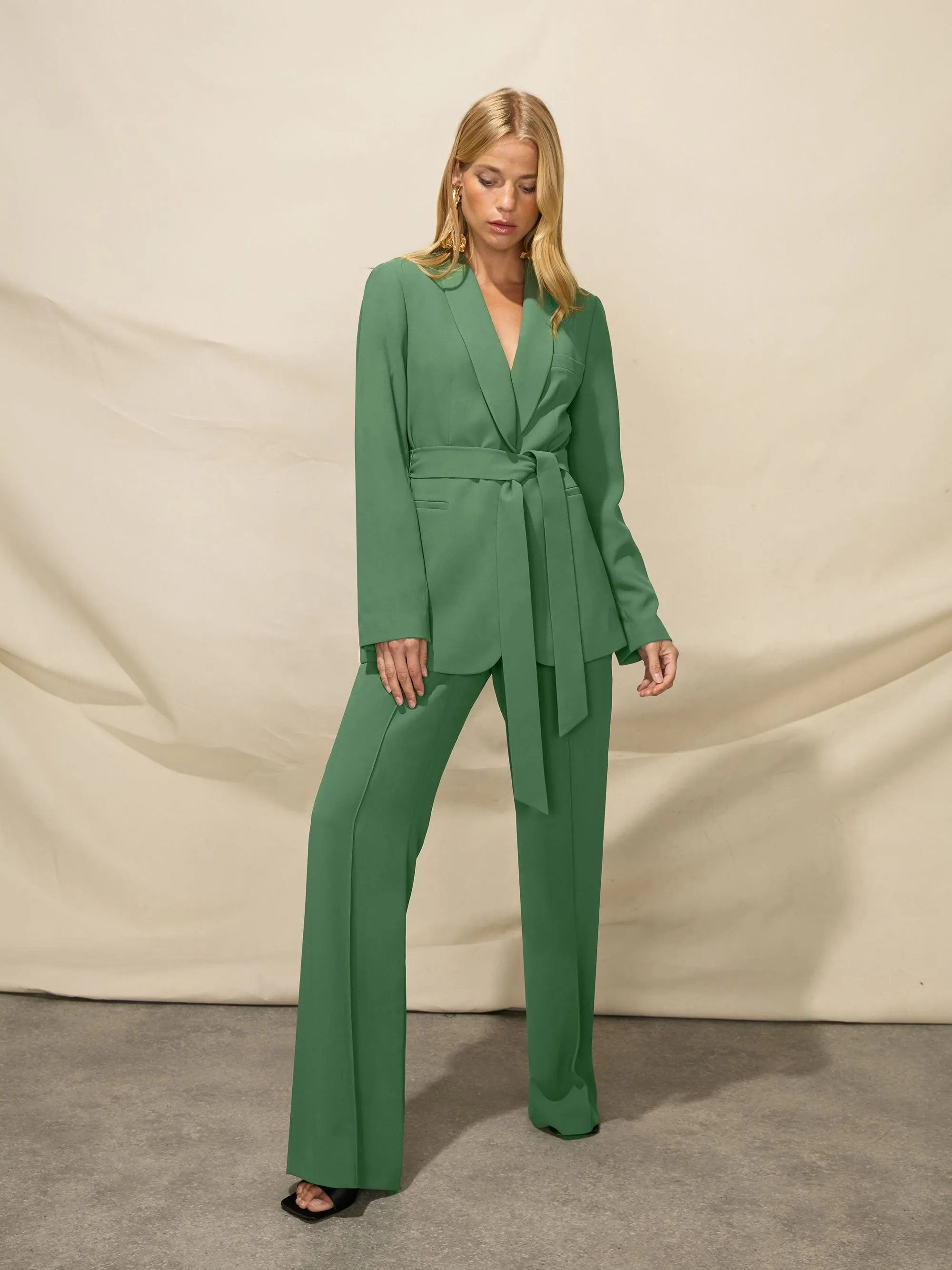 Olive Green Belted Blazer