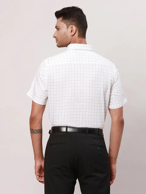 Park Avenue Men Brown Checks Regular Fit Cotton Formal Shirts