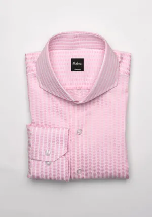 Pink On White Structured Stripes Shirt