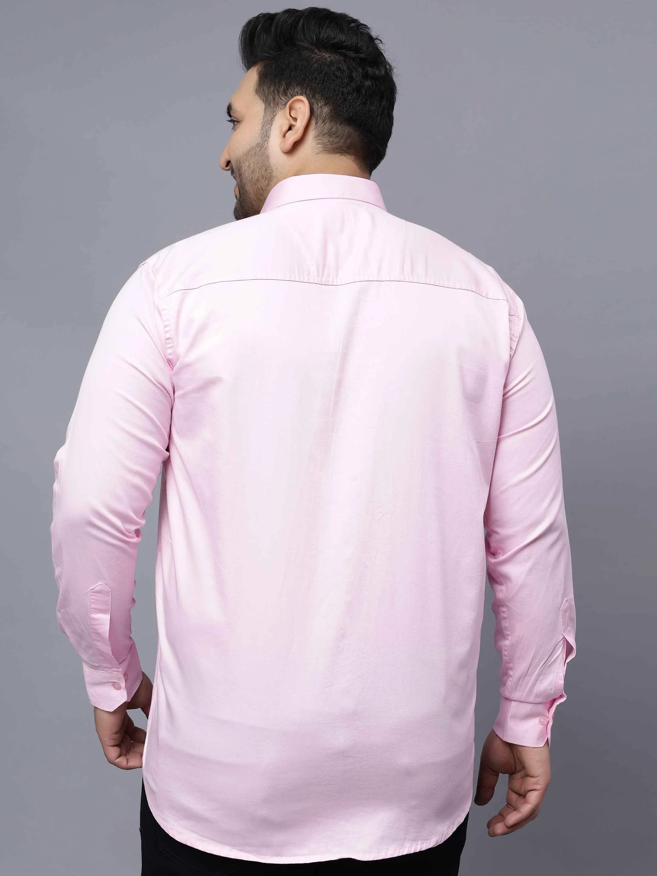 Pink Solid Cotton Plus Size Shirt