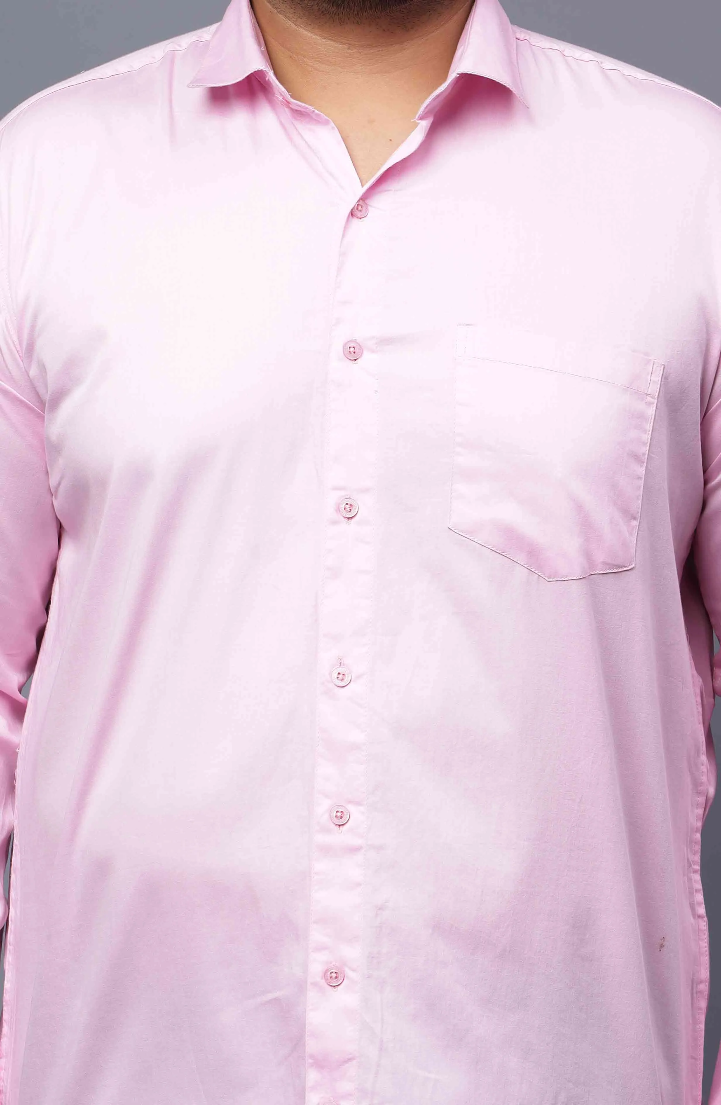 Pink Solid Cotton Plus Size Shirt