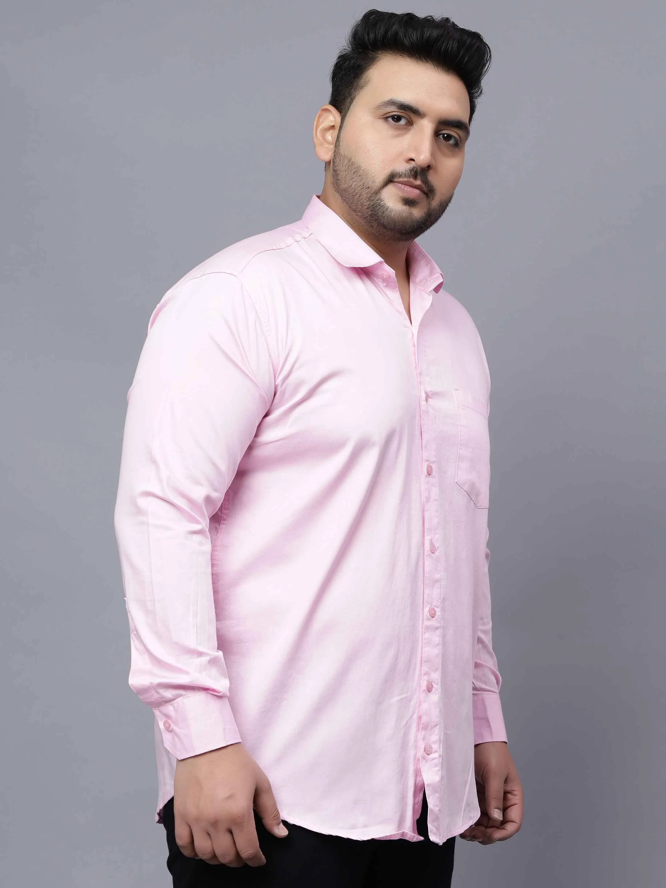 Pink Solid Cotton Plus Size Shirt