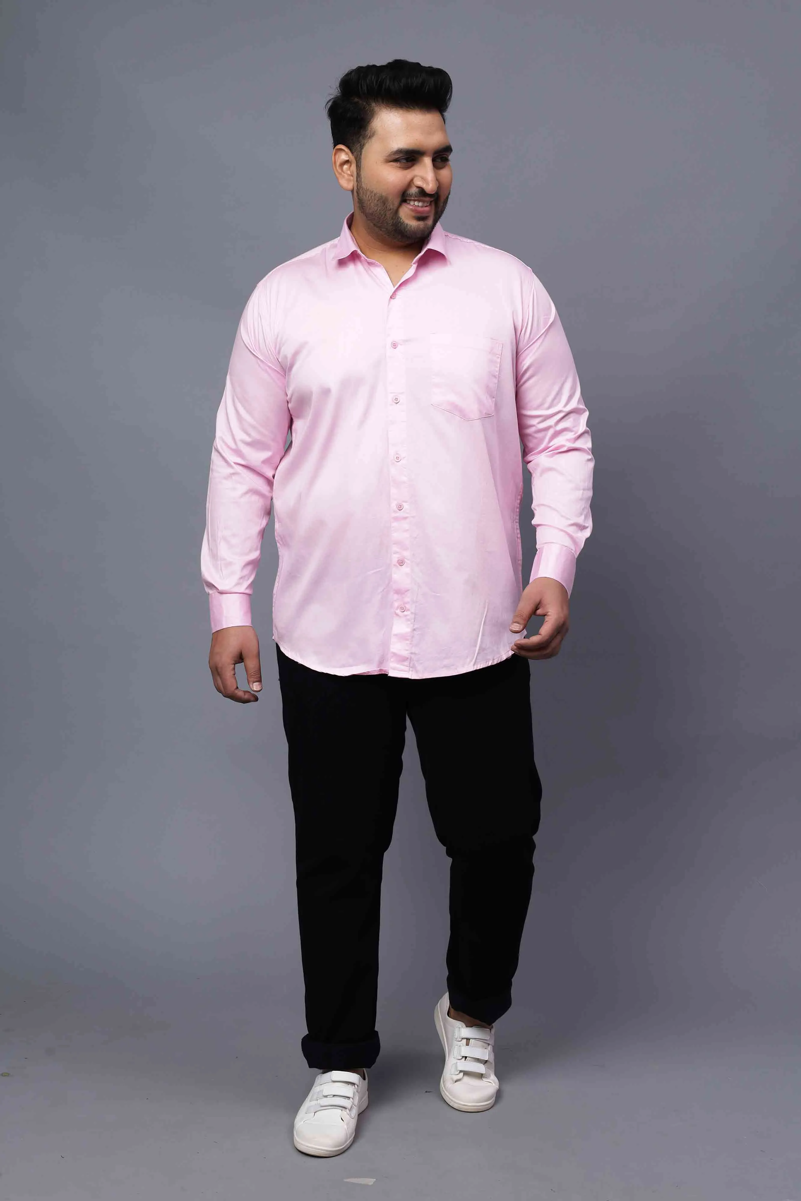 Pink Solid Cotton Plus Size Shirt