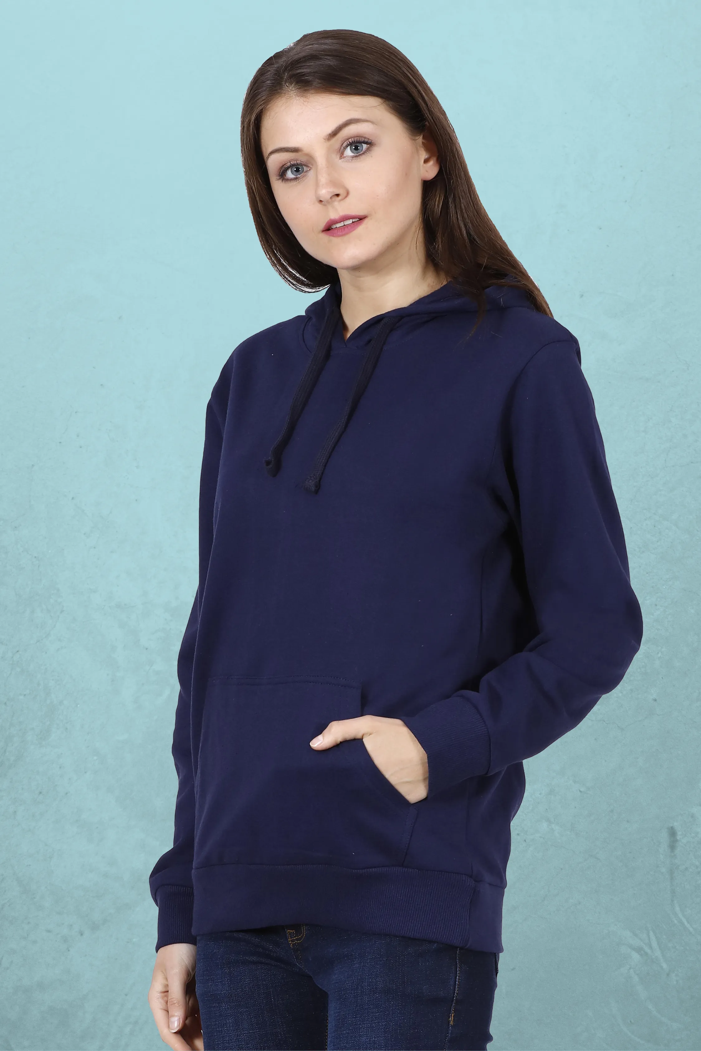 Plain Navy Blue Hoodie For Women
