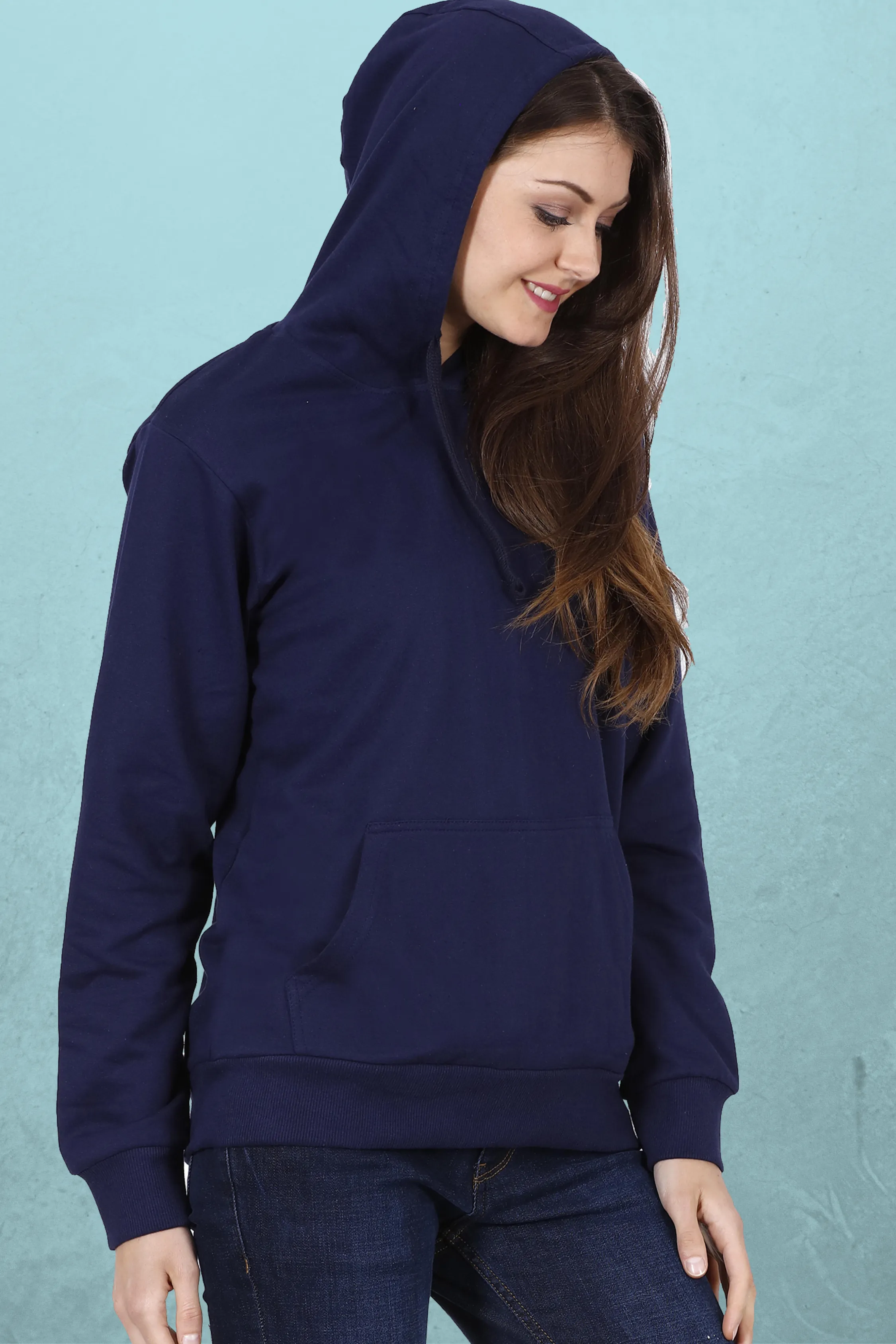 Plain Navy Blue Hoodie For Women
