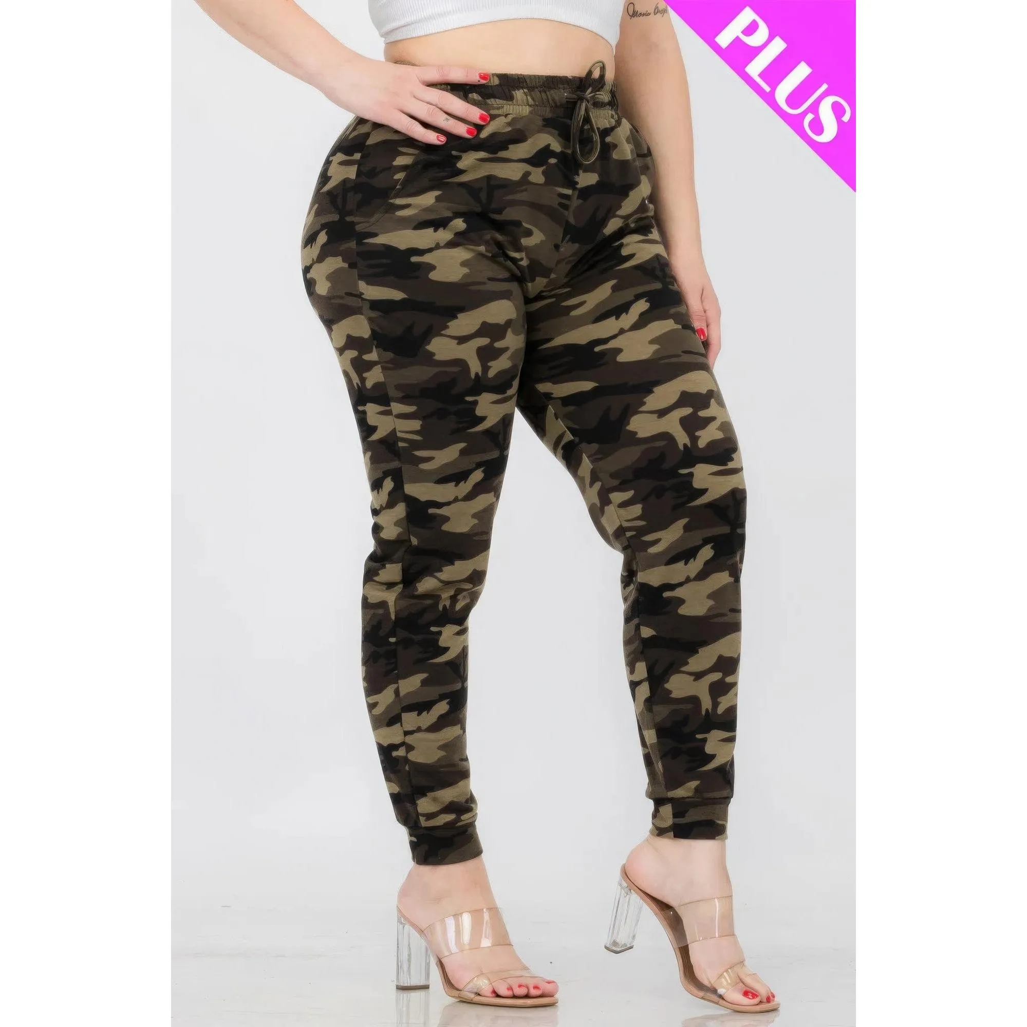 Plus Size Camo Print Joggers