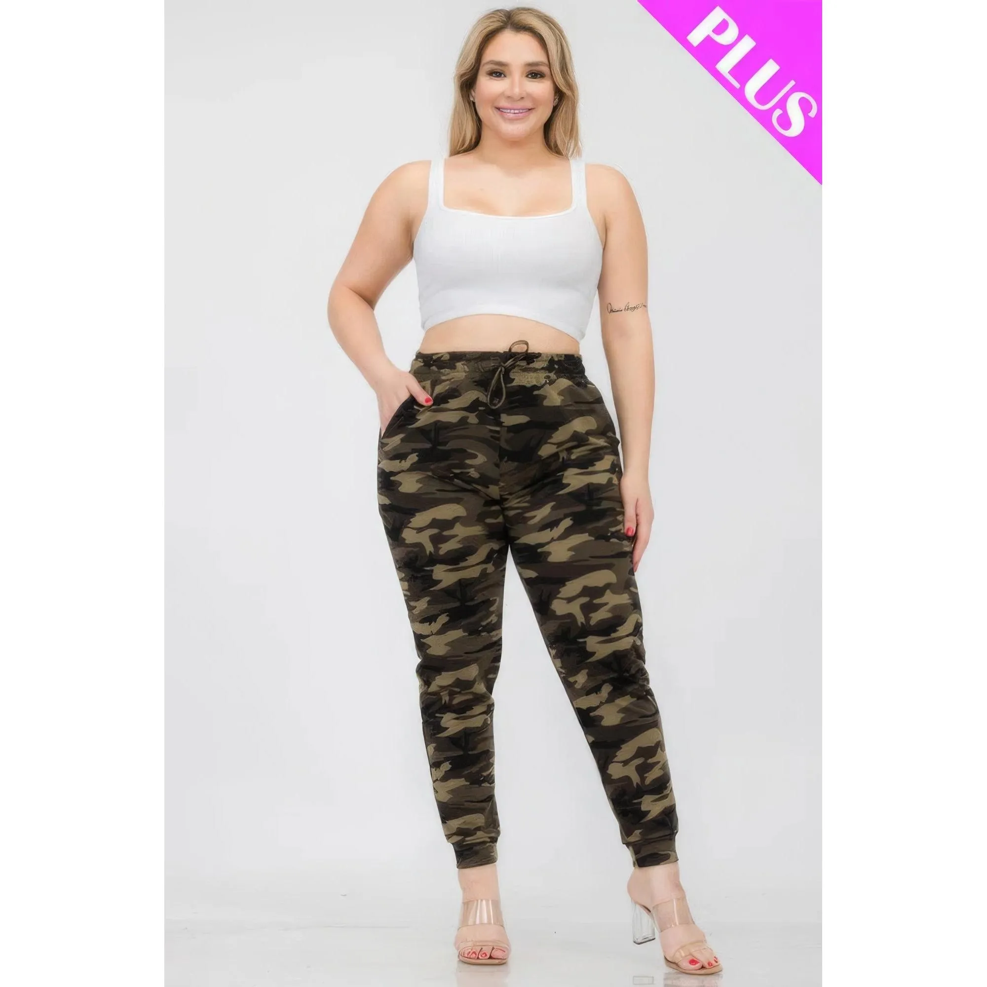 Plus Size Camo Print Joggers