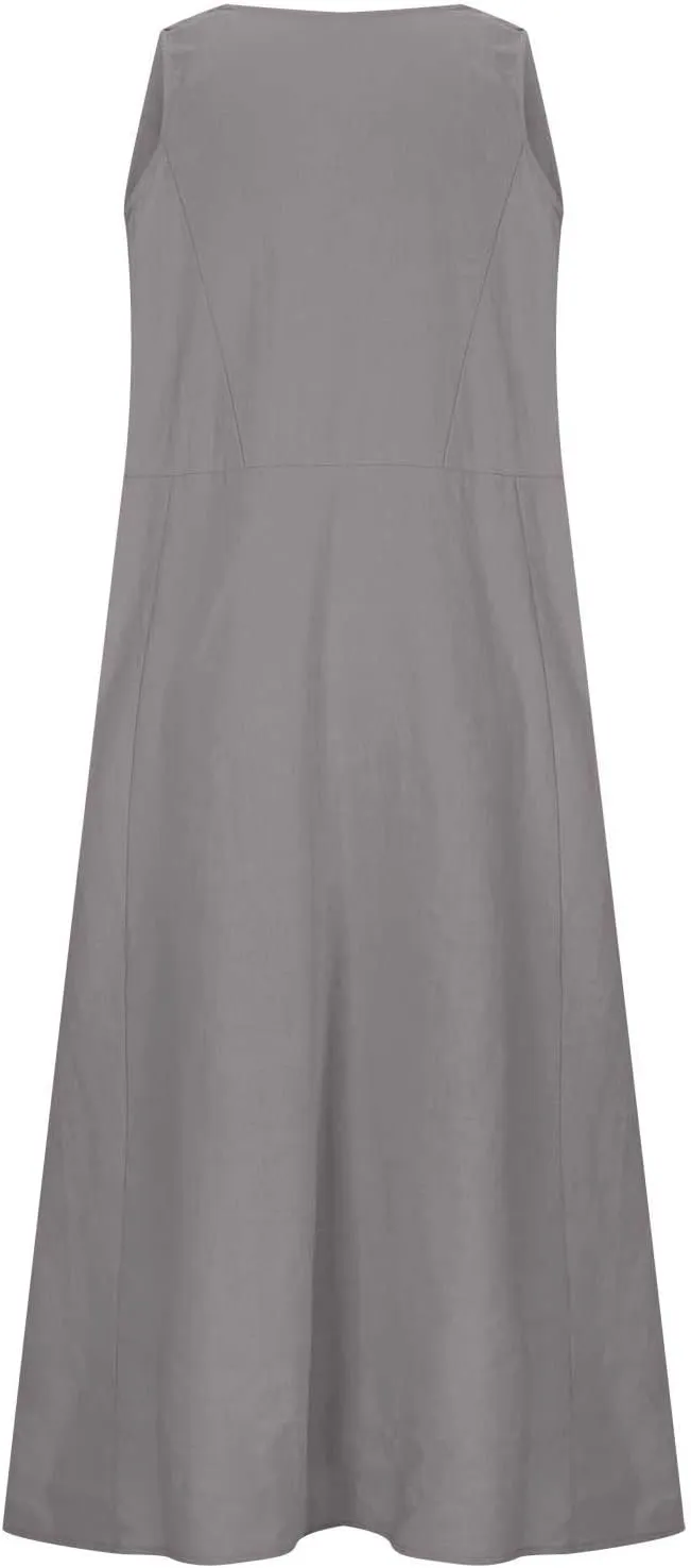 Plus Size Summer Dresses for Women 2025 Casual Plain Sleeveless Linen Tank Dress Beach Sun Dresses with Pockets