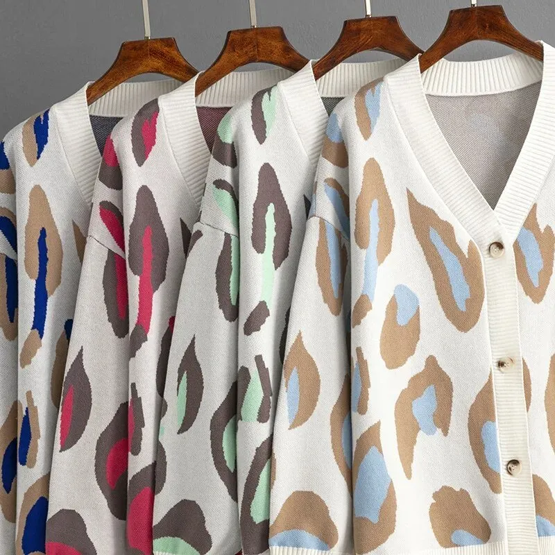 Pre Order:  Letters and Animal Print Loose Cardigan