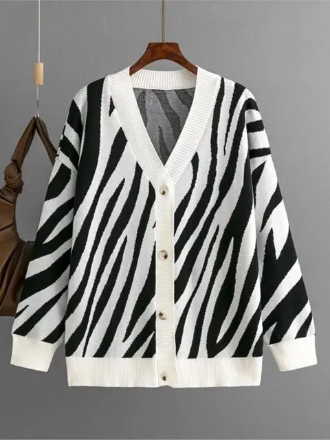 Pre Order:  Letters and Animal Print Loose Cardigan