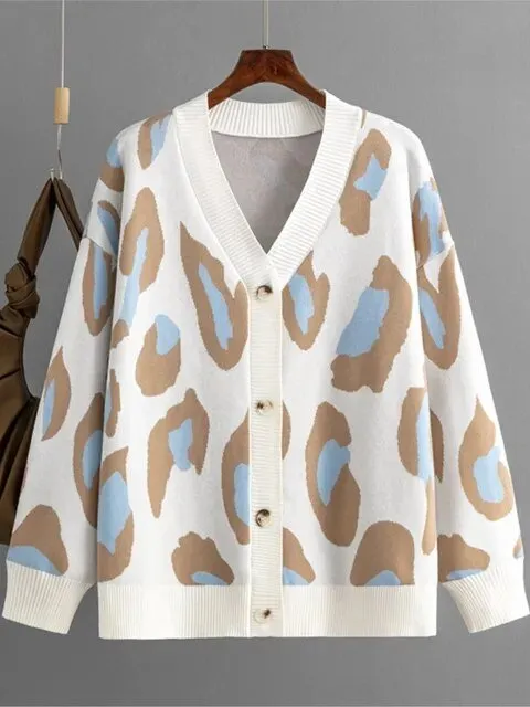 Pre Order:  Letters and Animal Print Loose Cardigan