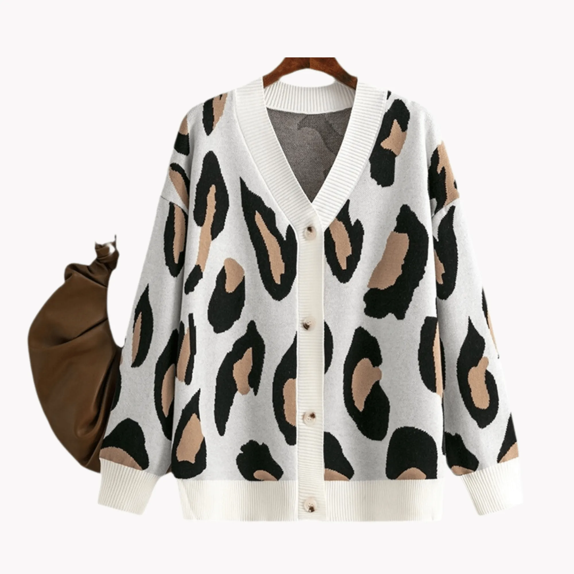 Pre Order:  Letters and Animal Print Loose Cardigan