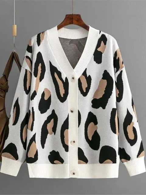 Pre Order:  Letters and Animal Print Loose Cardigan