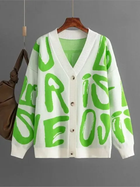 Pre Order:  Letters and Animal Print Loose Cardigan