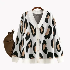 Pre Order:  Letters and Animal Print Loose Cardigan