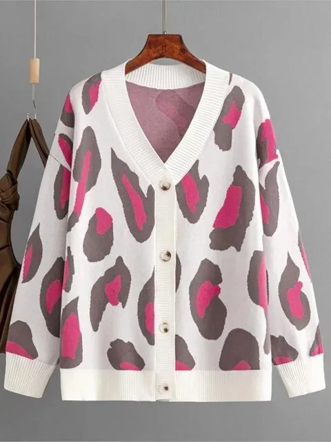 Pre Order:  Letters and Animal Print Loose Cardigan