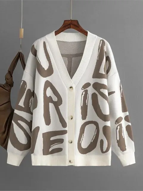 Pre Order:  Letters and Animal Print Loose Cardigan
